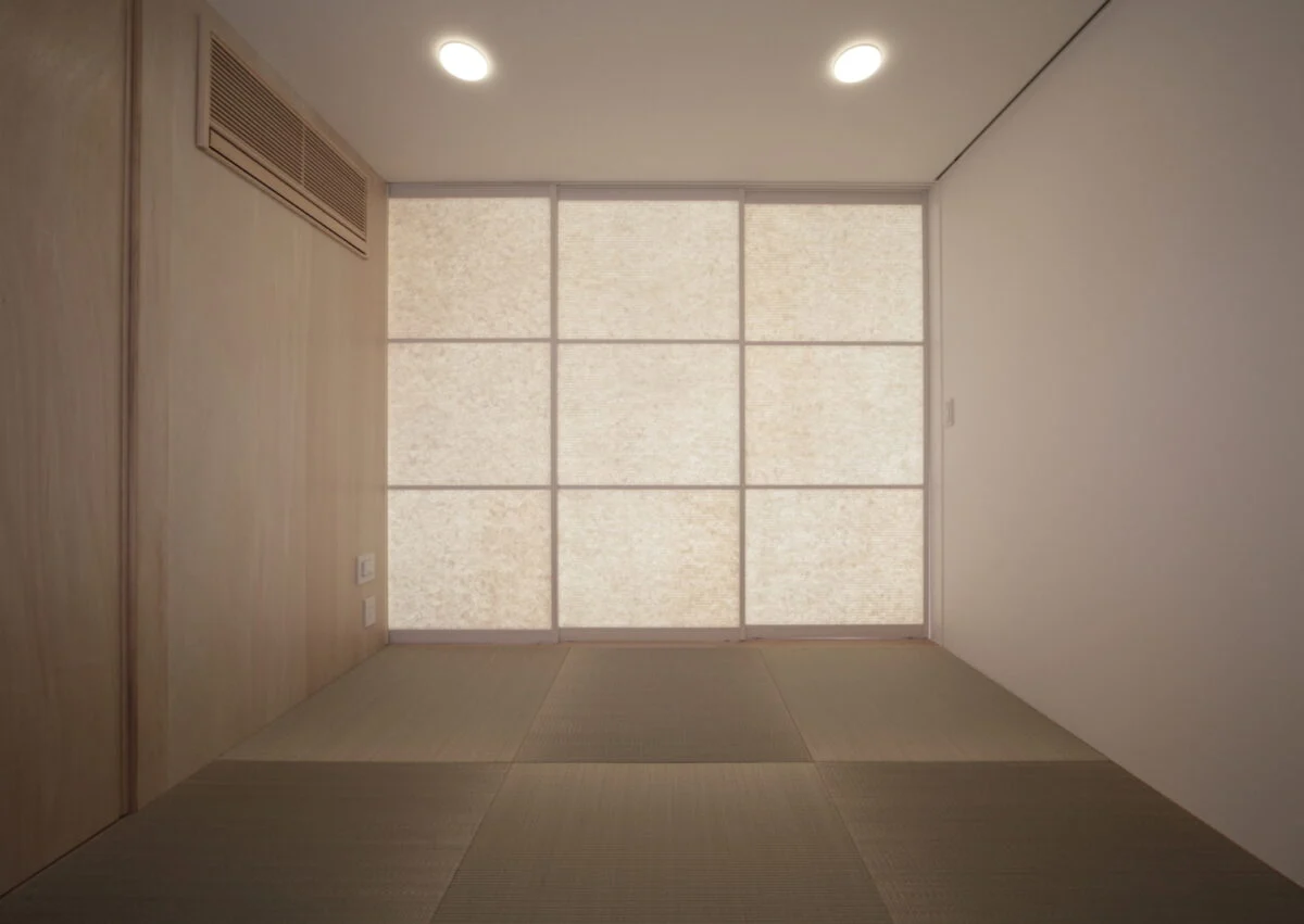和室を閉じる建具は和紙のように光を少し透過。普段は開け放っているが、急な来客時などに締め切ることができる