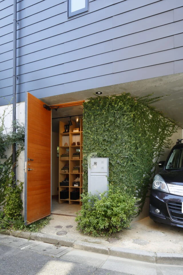 エントランスには、この４年で植物が壁を這うように成長した
