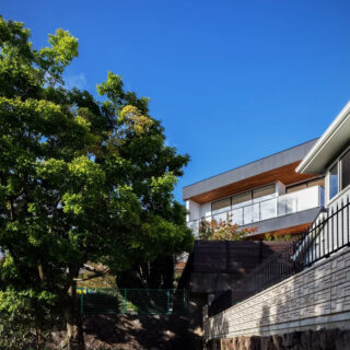 家の南西側にある公園から見た家。公園が低い位置にあるおかげで、見晴らしを確保できると確信したと石さん