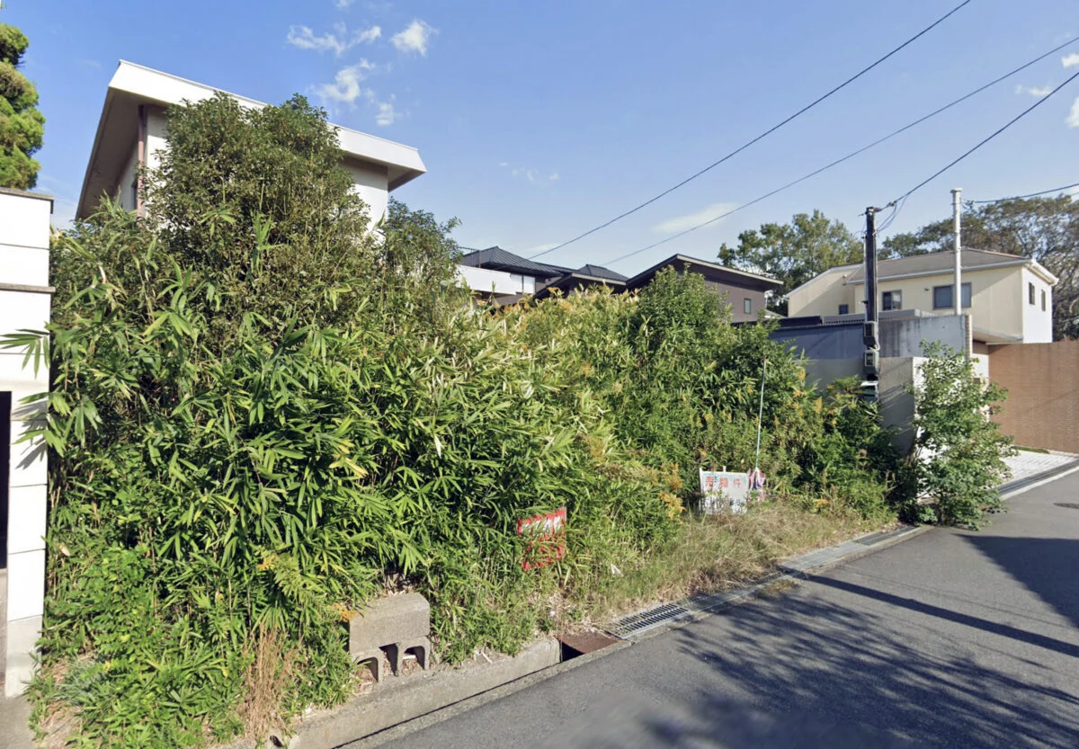 元の家は、前面道路より1.2ｍほど高い敷地に建っていた。長らく放置されていたため雑草が生い茂る状態でもあった。